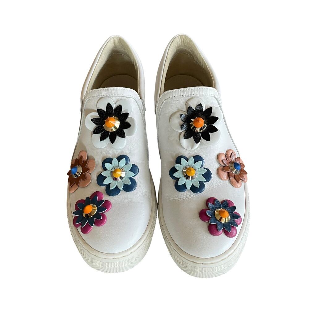 THE SHOE BOX ITALY Women's Size 40 White Leather Embellished Sneakers Low Top